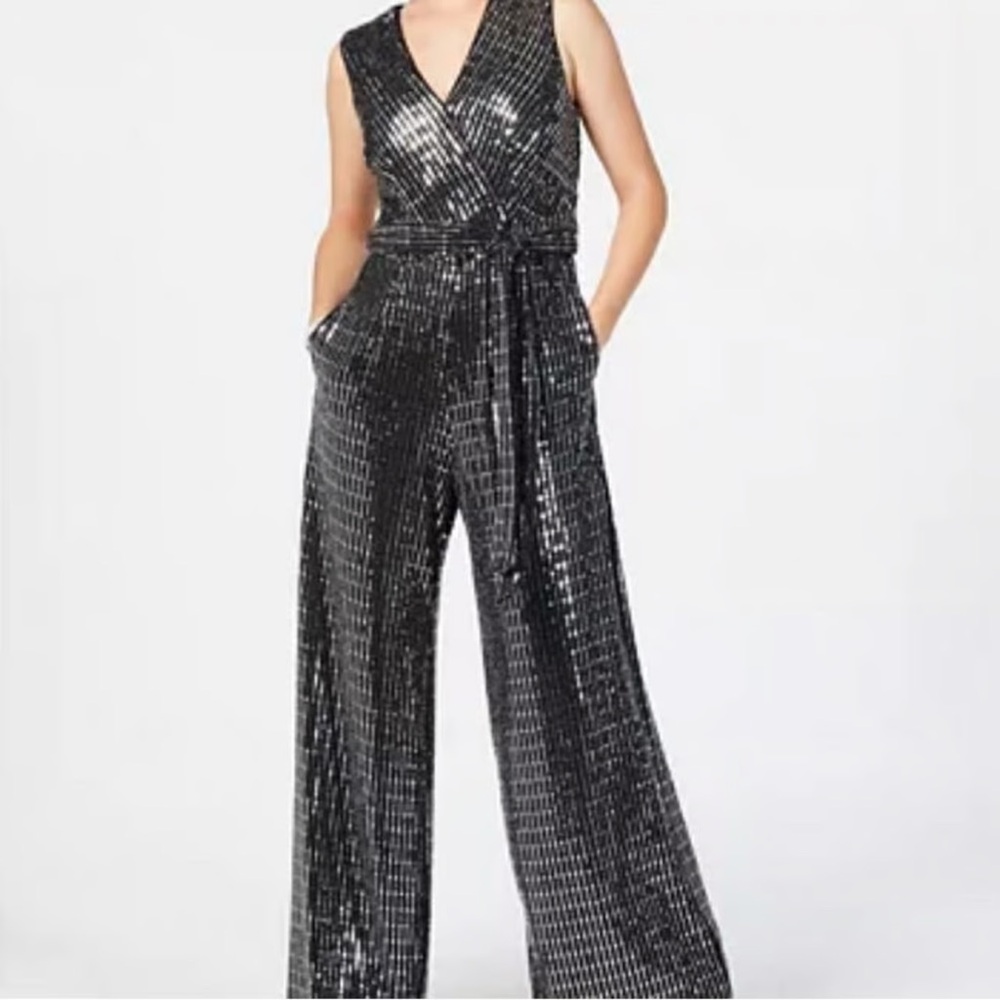 Donna Ricco Black Seqiun Jumpsuit with Subtle Stripes